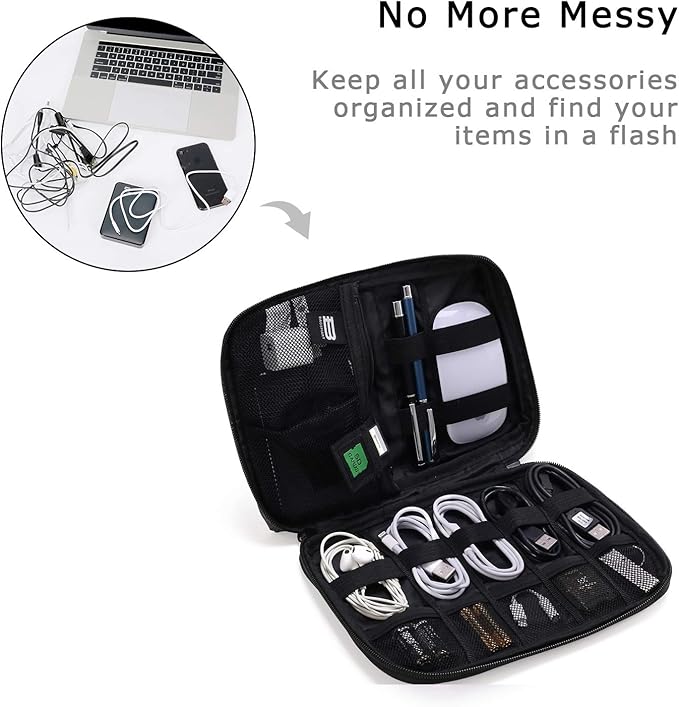 BAGSMART Electronics Organizer Travel Case, Small Cord Bag for Travel Essentials, Tech bag for Men Women, Cable Organizer for Phone, SD Card, Black
