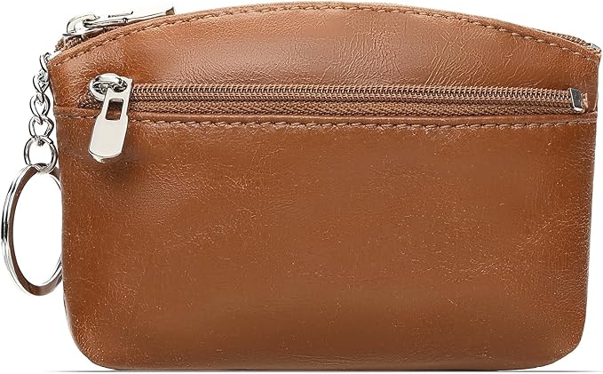 SENDEFN Genuine Leather Small Coin Purse Pouch Change Holder Wallet for Women With KeyChain