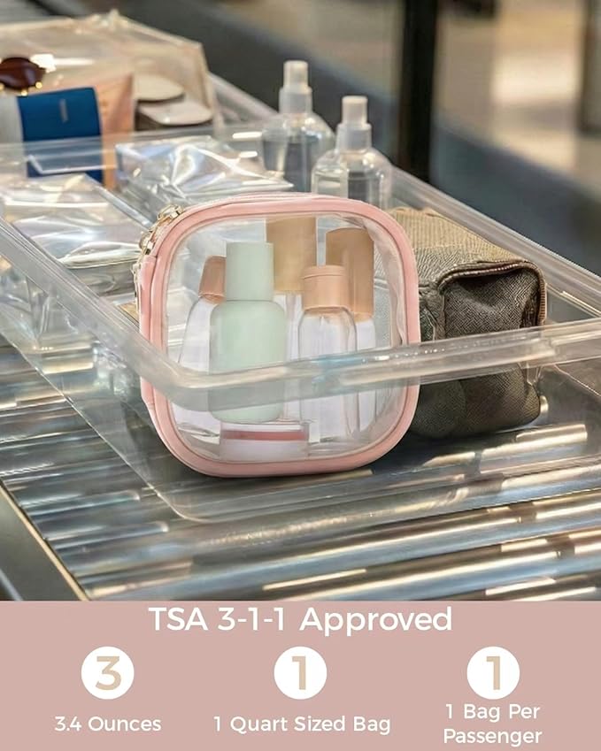 Travel Makeup Bag Organizer with TSA Approved Clear Pouch, Large Capacity Cosmetic Case with 180° Wide Open Design, Portable Toiletry Bag with Dividers for Brushes & Toiletries