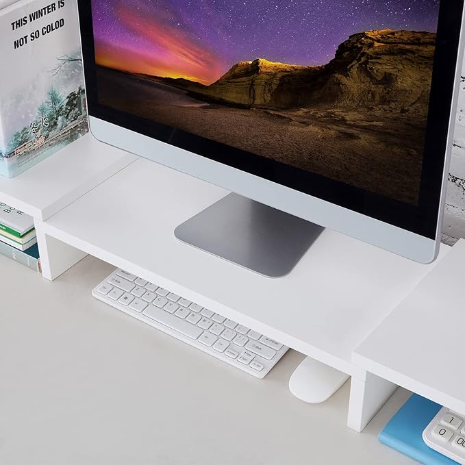 SUPERJARE Large Monitor Stand Riser, Adjustable Screen Stand for Laptop Computer/TV/PC, Upgrade Length Desktop Organizer - White