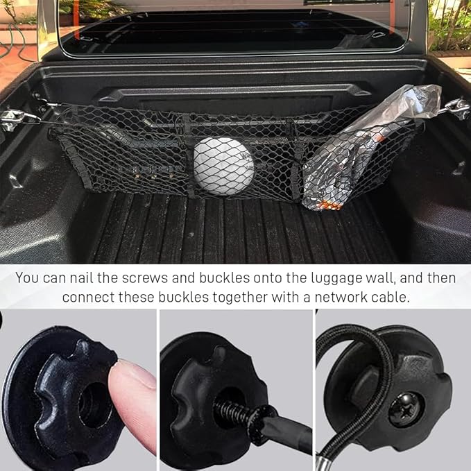 Cargo Net for Car, Truck Bed Organizer, Expandable 3 Pocket Trunk Bed Storage Organizer, Adjustable Elastic Heavy Duty Cargo Net Car Storage Accessories for Most SUV Pickup Truck (110CM)