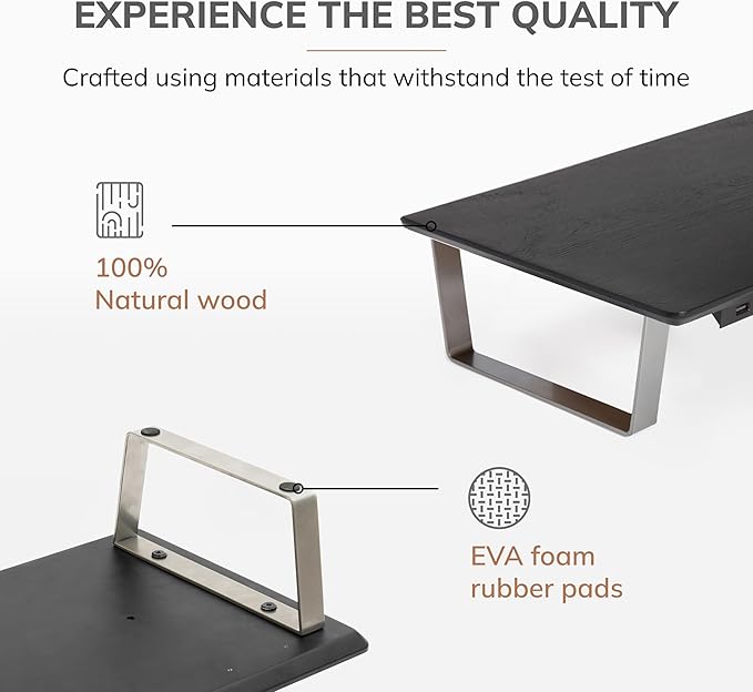 Anji Mountain Monitor Stand - Desktop Organizer & Laptop Riser, Ergonomic Monitor Riser, Space-Saving Monitor Stand for Desk, Durable Construction, Easy Assembly, Ideal for Home & Office,Black