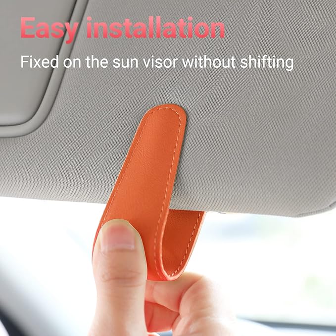 KanSmart Sunglass Holder for Car Visor Sunglasses Clip Magnetic Leather Glasses Eyeglass Holder Truck Car Interior Accessories Universal for Woman Man -Orange