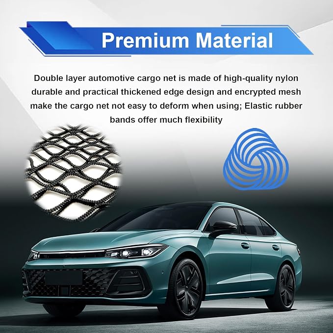 2PCS Double Layer Elastic Cargo Net, 14×10 Inch Small Pocket Stretchable Storage Mesh Net, Automotive Organize Pouch Mesh Net with 8 Mounting Screws and Hooks for Trunk RV SUV Car Boats