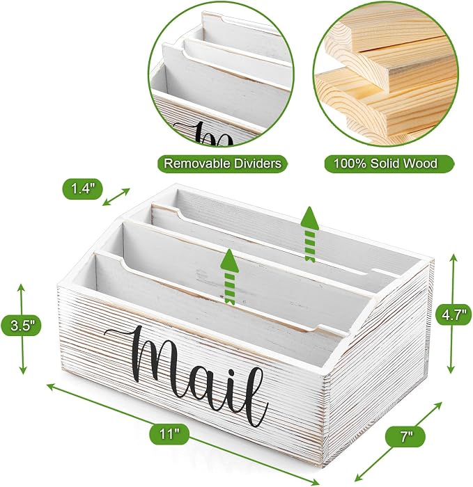 DRASTAR Mail Organizer Countertop, Mail Holder with 4 Slots, Mail Sorter Organizer for Desk, Envelope Holder for Home Office, Retro White