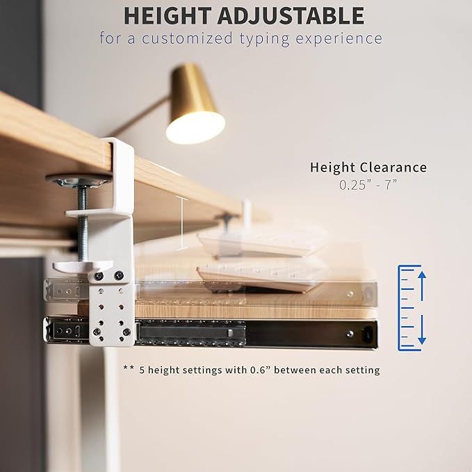 VIVO Large Height Adjustable Under Desk Keyboard Tray, C-clamp Mount System, 27 (33 Including Clamps) x 11 inch Slide-Out Platform for Typing, Light Wood, MOUNT-KB05HA