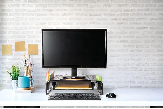 Allsop 32166 Metal Art Organizer 5 Riser Monitor Stand with Drawer and Side Caddies, Black