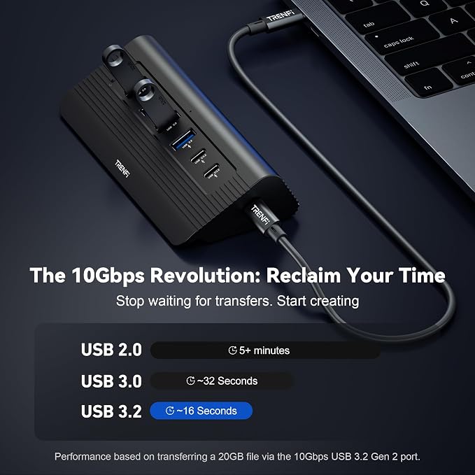 TRENFI 10-in-1 Aluminum USB C Hub with Detachable Cable | USB 3.2 Gen2 10Gbps, 4K 60Hz HDMI, 100W PD Charging, SD/TF Reader for Laptop, M1-M5 MacBook Pro/Air, Mac mini (Black)
