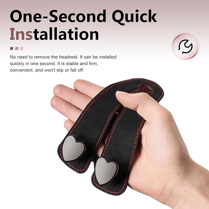 2 PCS Car Seat Backpack Hooks, Alloy High Load-bearing Seat Headrest Double Hooks, 2-in-1 Multifunctional Storage Hangers Phone Holder, Universal for Most Cars (Black)