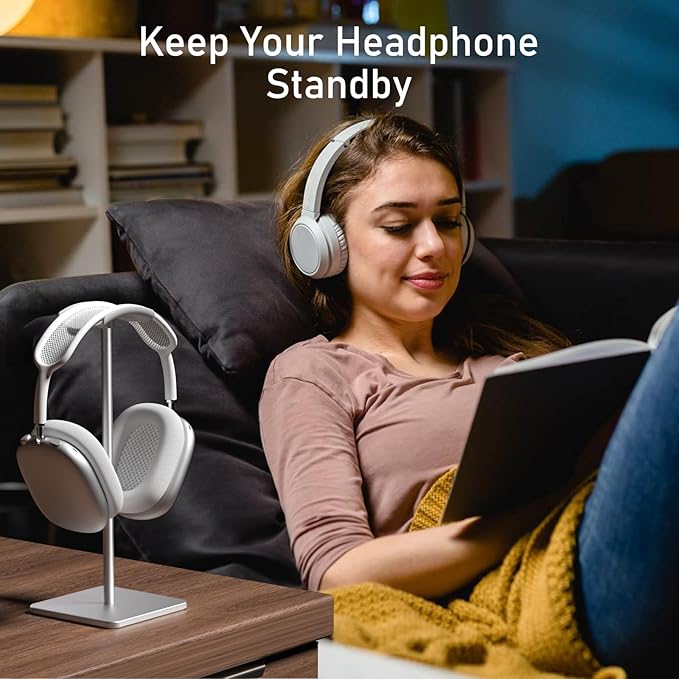 Headphone Stand for Desk - Headset Stand with Aluminum Hanger, Headphone Holder for AirPods Max, Sony, Bose, Beats and More (White)