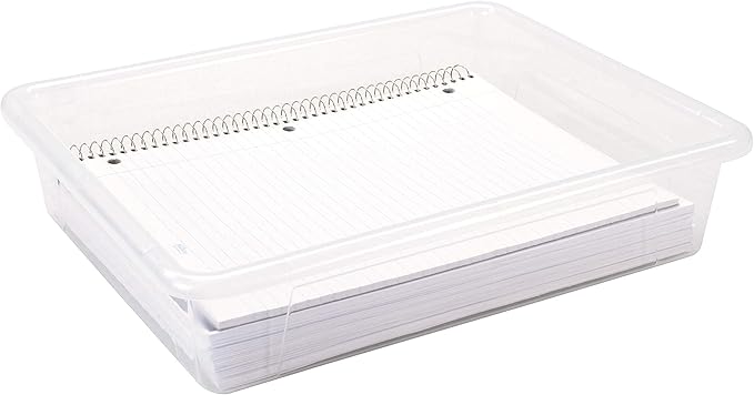 Storex Letter Size Deep Storage Tray – Organizer Bin for Classroom, Office and Home, Transparent, 5-Pack (62566U05C)