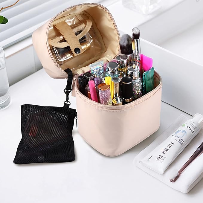 Makeup Brush Organizer Makeup Bag Brushes Set Case 7.5x5.5x4.4 Inch Professional Travelling Brush Pen Pencil Holder Make Up Cup Storage Organizer Case Pencil Pouch Cosmetic Bag for Travel (Pink)