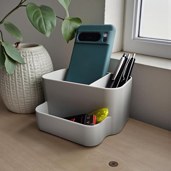 Desk Organizer with Phone Holder – Minimalist Office Storage for Pens, Accessories & Essentials – Modern Aesthetic Desk Organizer (Dark Green)