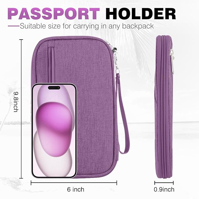 Passport Holder Family RFID Travel Document Organizer for Women Waterproof Passport Wallet Men Portable Case for Cards, Boarding Pass, ID, Money, Tickets with Zipper