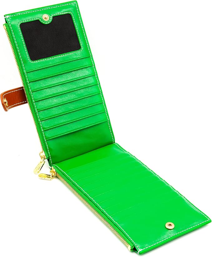 ANDOILT Women's Genuine Leather Wallet RFID Blocking Credit Card Holder Zipper Purse Cell Phone Handbag