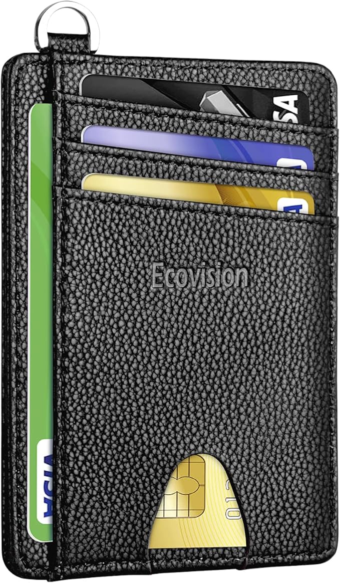EcoVision Slim Minimalist Front Pocket Wallet, RFID Blocking Credit Card Holder Wallet with Detachable D-Shackle for Men Women