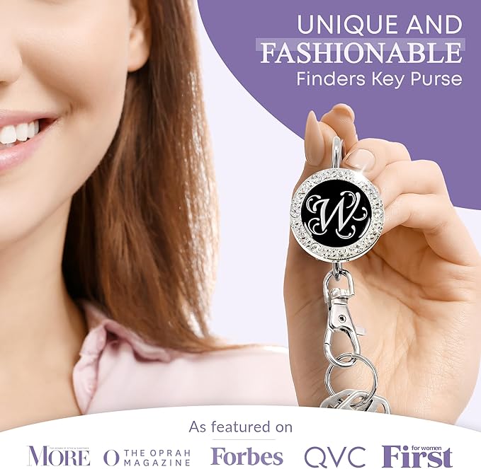 Women’s Bag Charm Key Finder, Car Keychain Hook, Cute Purse Organizer & Tote Bag Accessories, Gifts for Mom - Monogram Letter