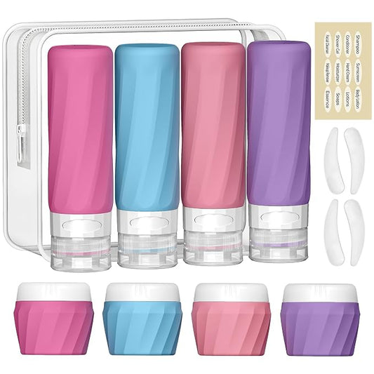 Silevoler 14pack Travel Bottles for Toiletries, TSA Approved Travel Size Toiletries Containers Set, Premium Silicone Leak Proof Refillable Bottles & Creams Jars Accessories Kit W/Clear Bag (Vibrant)