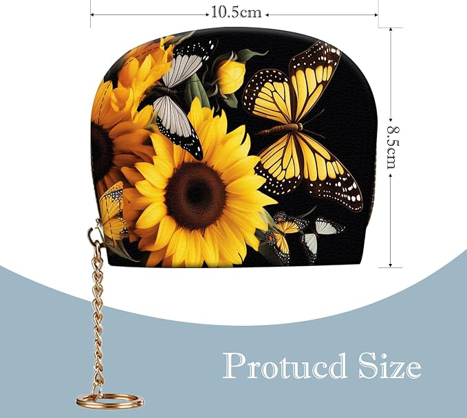 Women's Slim RFID Wallet – Compact Leather Card Holder Wallet for Women, 9 Card Slots RFID Blocking Credit Card Organizer, Small Travel Wallet - Sunflower Butterfly
