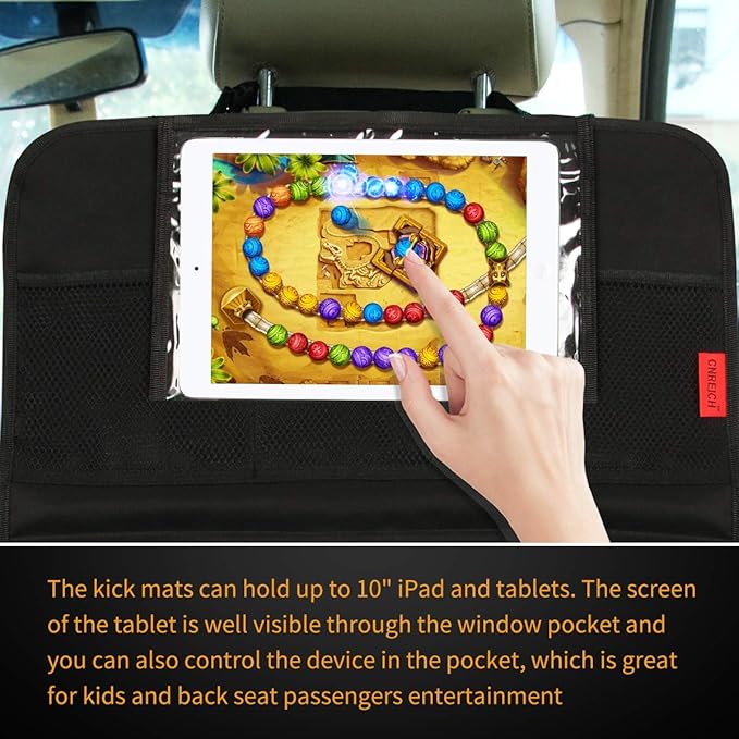 Kaiphy Car Backseat Organizer Premium Quality Car Kick Mats with 10" Tablet Holder - Extra Large Pocket- Sturdy Top 2Pack