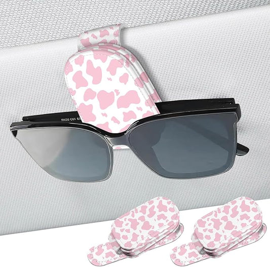 2 Pack Sunglass Holder for Car Visor, Universal Magnetic Car Sunglass Holder for Different Size Eyeglasses, Car Visor Accessories (Cow-Pink)