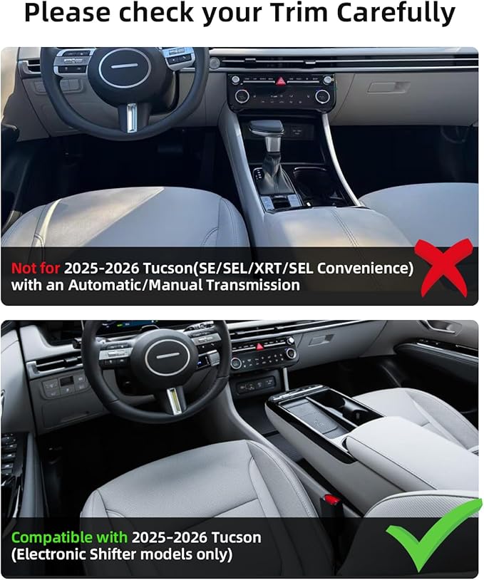 Double-Layer Center Console Armrest Organizer for 2026 2025 Hyundai Tucson(Limited)/Tucson Hybrid/Tucson Plug-in Hybrid, 2026 2025 Hyundai Tucson accessories-ONLY Fit Electronic Shift