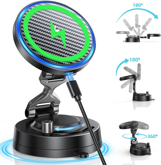 OANDYS for Mag-Safe Car Mount Charger 15W Fast Wireless Charging Magnetic Car Phone Holder, 82+LBS Strongest Suction, 3200gf Strongest Magnetic,360°Rotatable Stand for iPhone 17-12 Pro Max Plus Air