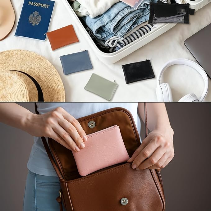 6 Pack PU Leather Small Coin Purse Mini Change Purse Coin Pouch Cash Wallet for Men Women Credit Card Lipstick(Elegant Color)