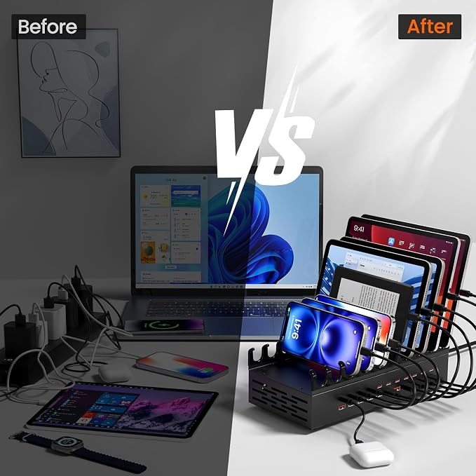 300W USB Charging Station for Multiple Devices - 22 Ports Desktop Multi Fast Charger Station with Device Organizer Stand & Multi Protection, USΒ Power Strip Suitable for Home Office School Studio