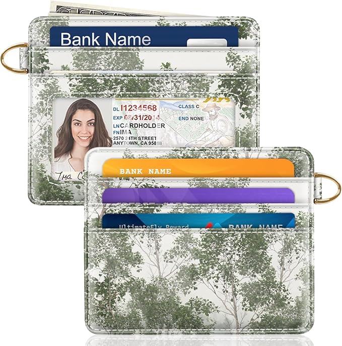 Slim Minimalist Front Pocket RFID Blocking Credit Card Holder Small Wallet Cute Card Cases for Women,Foggy Forest