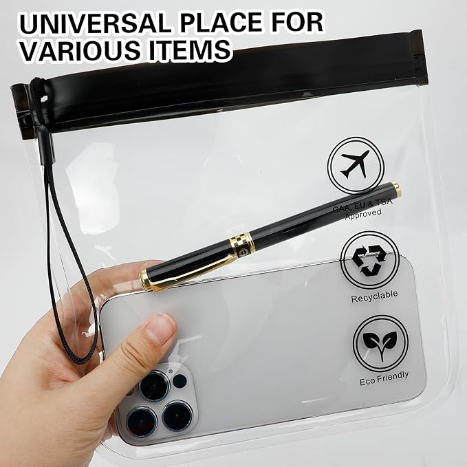 4 Pcs Clear TSA Approved Security Toiletry Bag with Sealing Strip 20 x 20cm Cosmetic Pouch Makeup Bags for Women(Black)