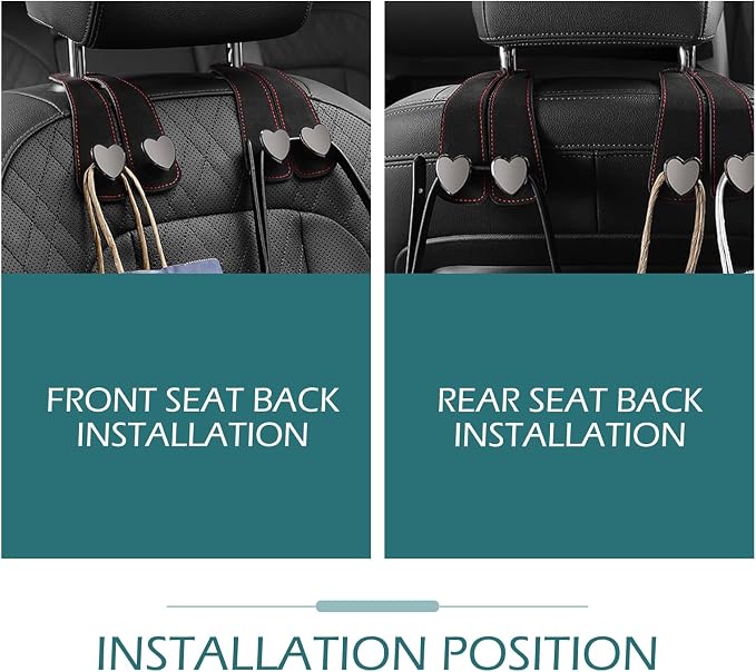 2 PCS Car Purse Hook, Cute Headrest Hooks, Seat Back Storage Holder, for Umbrellas Wallets Support, Multifunctiona Car Accessories (Black)