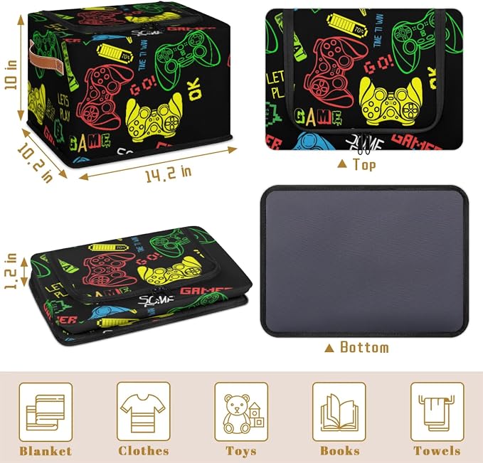 Game Controller Storage Bins With Zipper Lid, Collapsible Trunk Organizer, Car Organizers and Storage Bins with Lids, Decorative Storage Boxes with Handle, Home Storage Baskets for Organizing