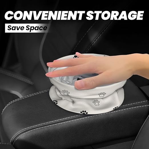 Small Car Trash Can, Beige Dog Paw Design Hanging Foldable Car Trash Bag, Waterproof Leakproof Garbage Bin, Car Interior Organizer Accessories