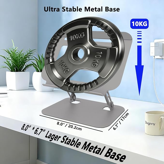 Adjustable Laptop Stand for Desk, Ultra Stable Metal Base Laptop Holder Riser, Fully Foldable for Storage and Easy to Carry, Fit for MacBook Pro/Air HP 14 All Under 16??Devices (Silvery)