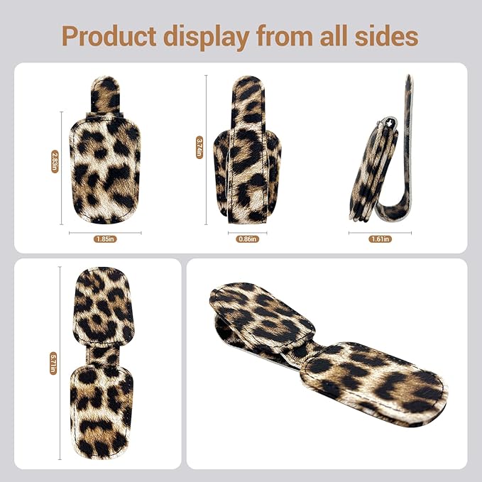 Leopard Sunglass Holder for Car, 2 Pack Universal Magnetic Car Sun Visor Eyeglass Holder, Leopard Print Leather Glasses Clip for Car, Ticket Card Clip, Cheetah Sunglass Holder for Car