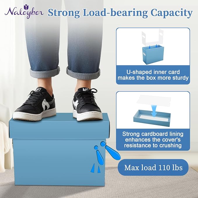 File Organizer Box with Lid & Handle, Thickened Cardboard Hanging File Folder Storage Boxes for Letter Size, Portable Filing Organizer for Office, Home, Classroom, Dusty Blue 2 Pack