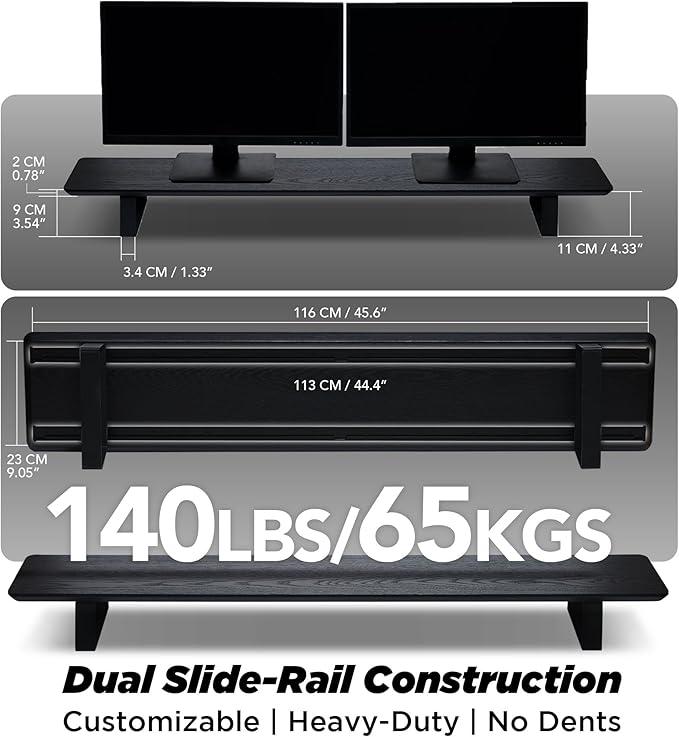 ULTRARM Moodular Wooden Monitor Stand 45.6??(116cm) Large Desk Organizer with Metal Slide Rails for Drawer, Tray, Laptop, Tablet, Phone & Headphones Customizable Riser for Organized Workspace Black