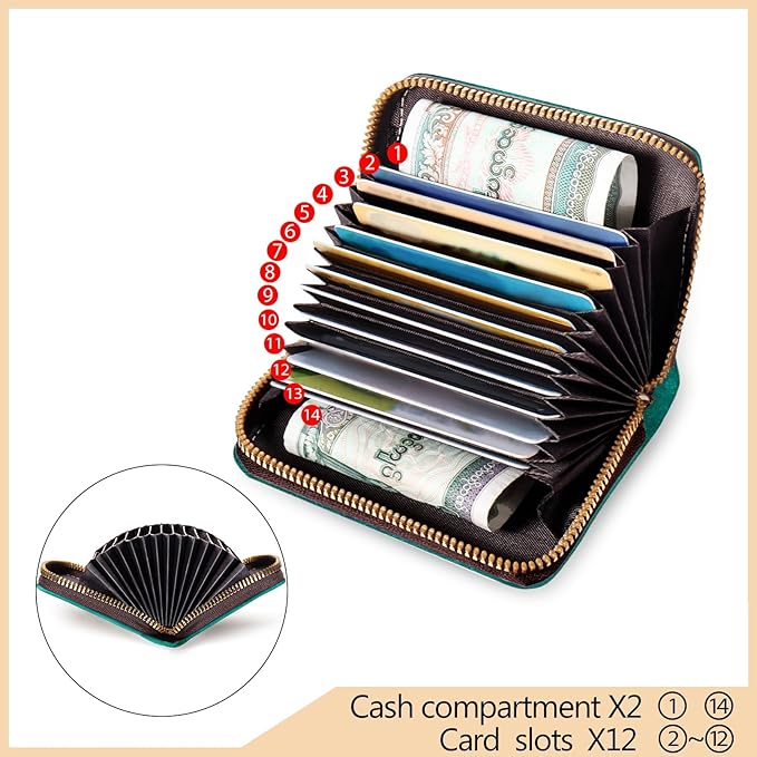 Credit Card Holder RFID Wallet, Small Card Holder Wallet for Women with Keychain Zipper, Funny Leather Print Credit Card Wallets Accordion Gift