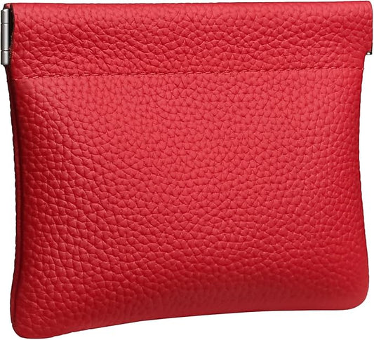 Genuine Leather Squeeze Coin Purse Pouch Change Holder For Men & Women Mini Change Purse Pouch for Pocket, Small Pouch Credit Card Key Headset Lipstick Holder (Red)