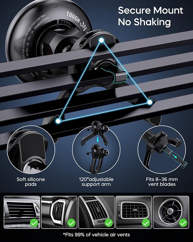 Qi2.2 25W for MagSafe Car Mount Charger, Wireless Car Charger with Cooling Fan, 45W Adapter, Air Vent Magnetic Car Phone Holder, Fast Charging for iPhone 17/16/15 Series & Samsung Galaxy