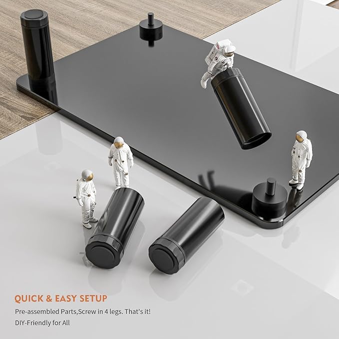 Glass Computer Monitor Stand Riser with Height Adjustable Multi Media Desktop Stand for Flat Screen LCD LED TV, Laptop/Notebook/Xbox One, Black HD01B-002