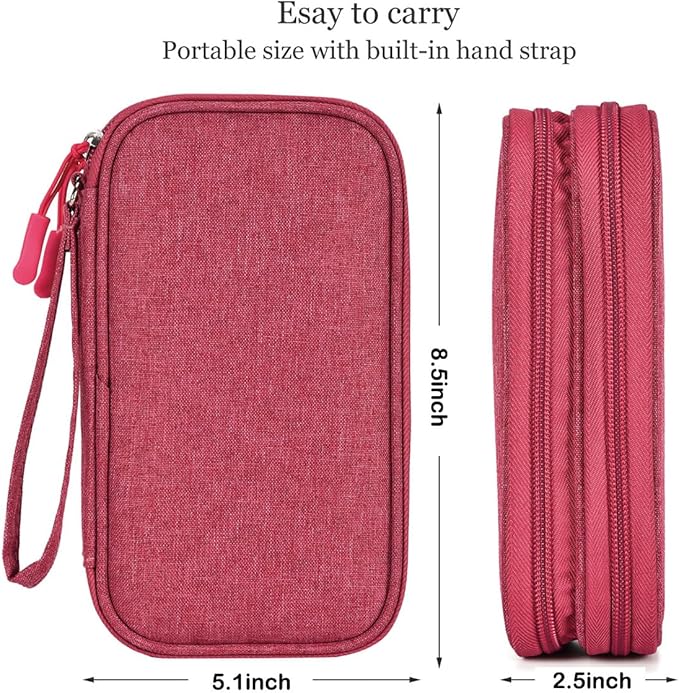 CAAORDKSO Electronic Organizer Travel Case Storage Bag, Universal Electronics Accessories Case Portable Travel Bag for Women, Cable, Cord, Charger, Phone, Power Bank, Earphone (Rose Red, Large)