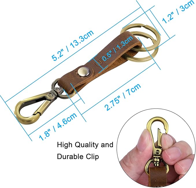 Wisdompro 2 Pcs Genuine Leather Keychain, Key Chain with Belt Loop Clip for Keys