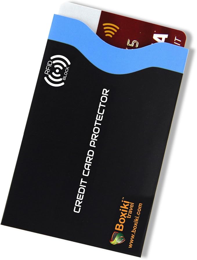 Boxiki Travel RFID Blocking Sleeves, Set with Color Coding, Navy Blue, Unisex Wallet, Protects Credit Cards and Passports