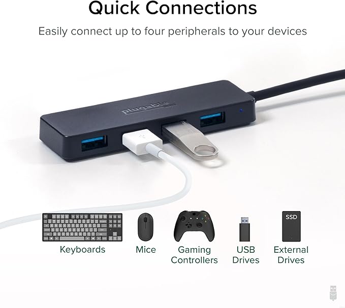 Plugable USB C to USB Adapter Hub, 4 Port USB 3.0 Hub, USB Splitter for Laptop, Compatible with Windows, MacBook Pro/Air, iPad Pro, Surface Pro, Chromebook, Linux, Android, Charging Not Supported