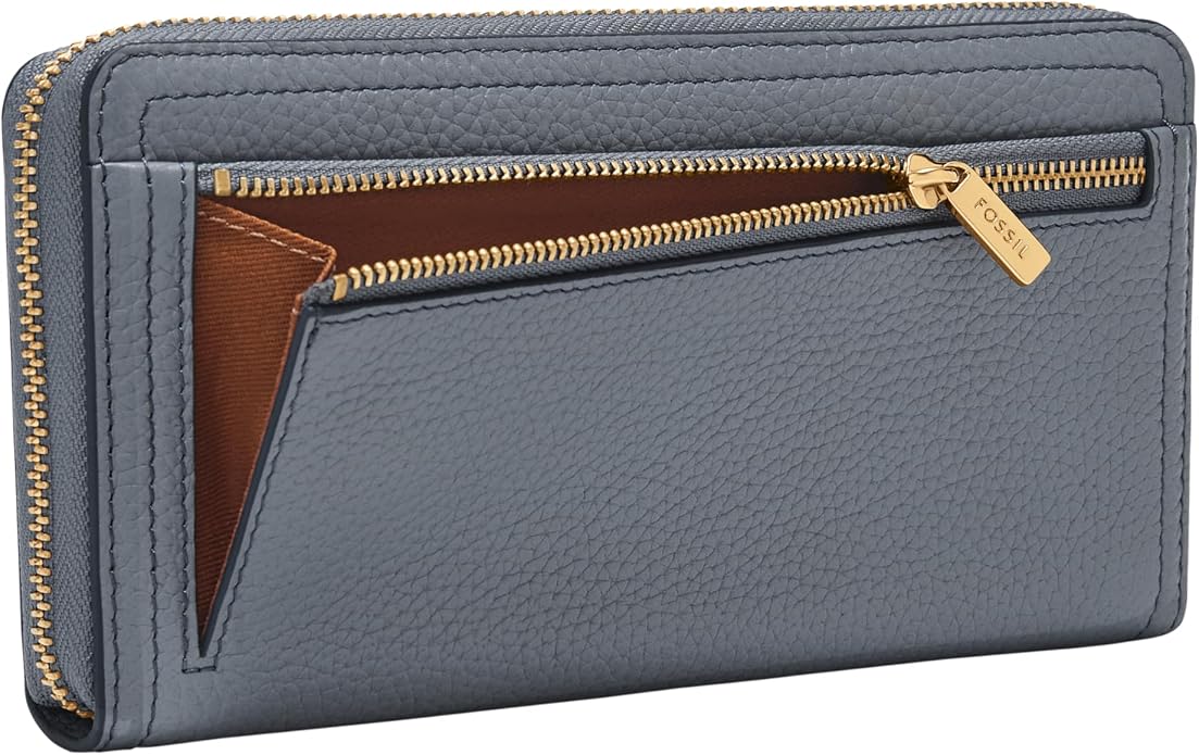 Fossil Women's Logan Leather RFID-Blocking Zip Around Clutch Wallet with Wristlet Strap for Women