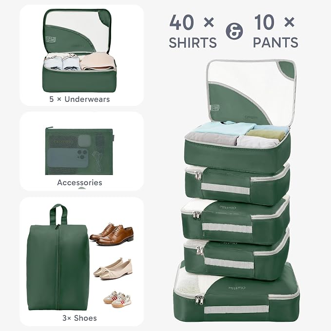 OlarHike 10 Set Packing Cubes for Travel, Gifts for Women Mom,Anti-Tearing Suitcase Organizer with Over-1000 pack Mesh Holes, Vacation Essentials & Accessories for Cruise Ship