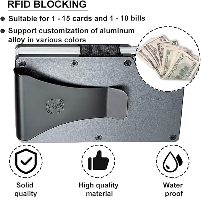 EDGE Metal Wallet for Men - Minimalist Slim Wallet - RFID Blocking Card Holder Money Clip, Smart Wallet - Aluminum Credit Card Holde Clip Gray