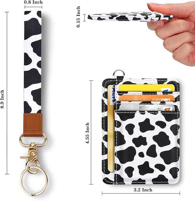 Coco Rossi Slim Front Pocket Wallet RFID ID Card Holder Cute Small Wallet with Wrist Lanyards Key Chain Holder for Women,Cow